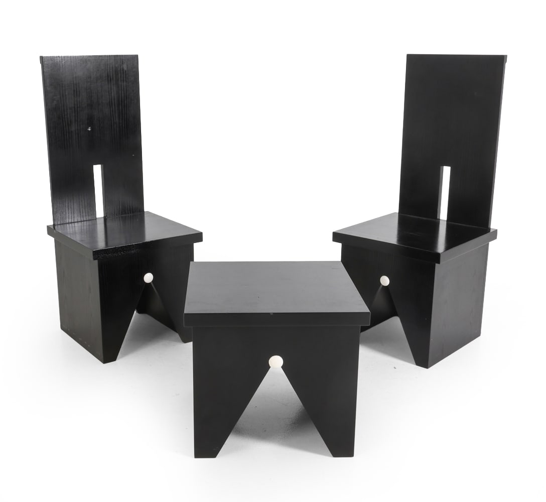 STYLE OF PIETER DE BRUYNE EBONIZED OAK LOUNGE SET (1 of 16)