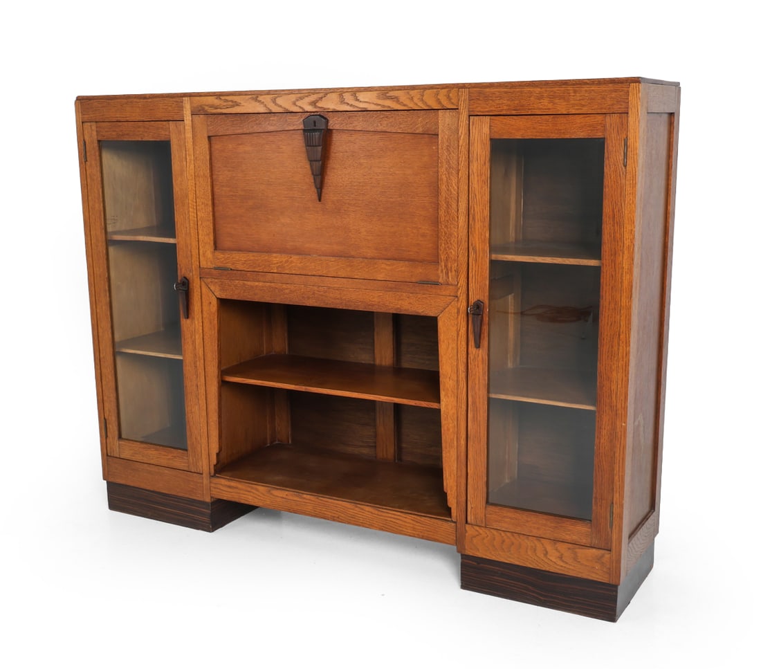 DUTCH ART DECO OAK SECRETARY CABINET C. 1930S (1 of 20)