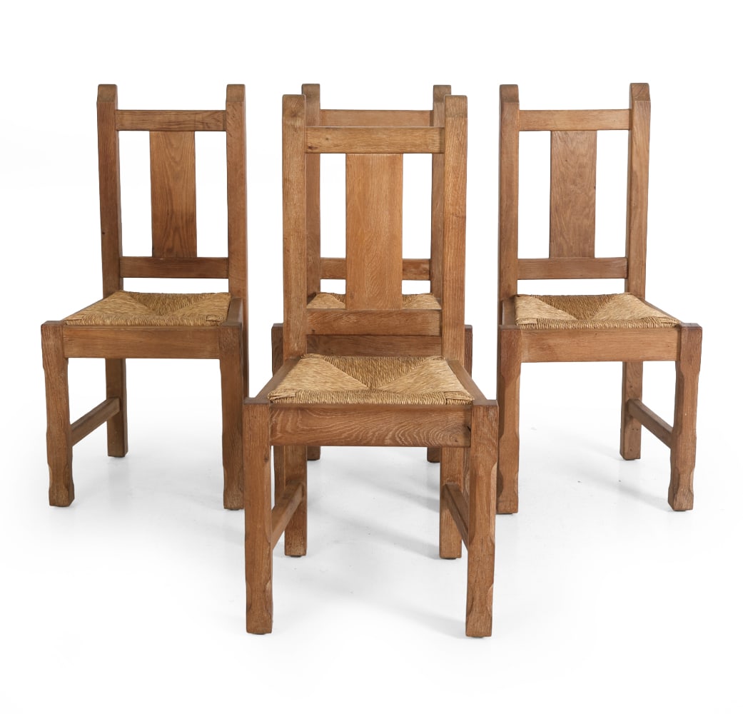 (4) DE PUYDT OAK & RUSH DINING CHAIRS C. 1960S (1 of 14)