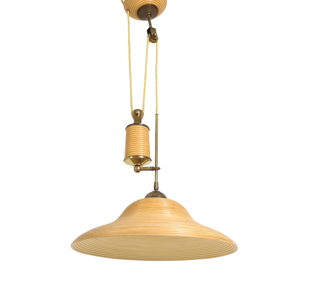 ITALIAN PENCIL REED BAMBOO PENDANT LIGHT C. 1970S (1 of 14)