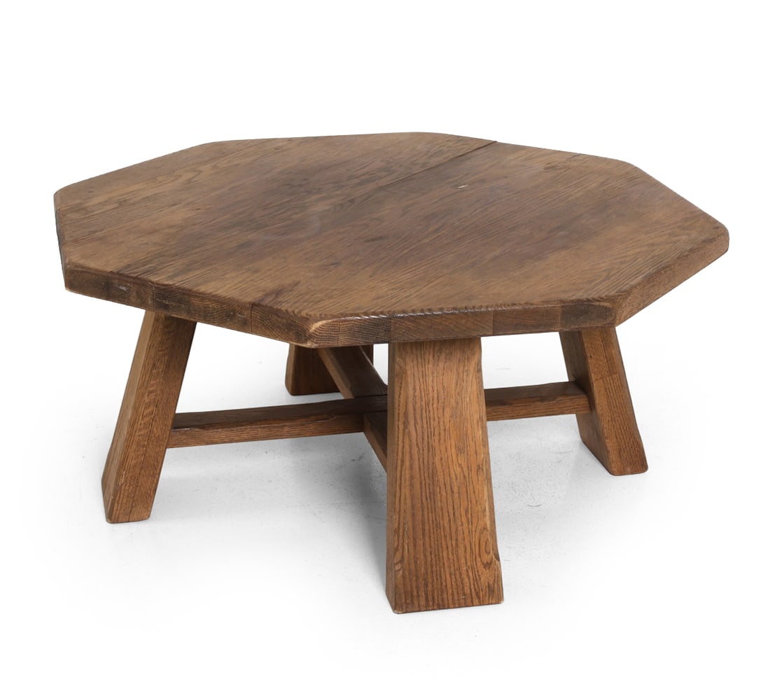 DUTCH BRUTALIST OCTAGONAL OAK COFFEE TABLE 1970S (1 of 14)