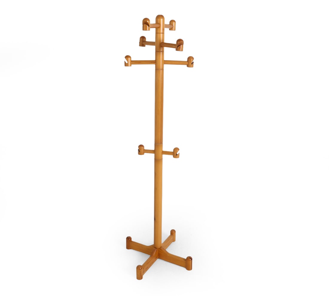 NANNA DITZEL STYLE DANISH PINE COATRACK C. 1970S: Denmark, circa 1970s. Dimensions: H 68" x Dia. 16.5". Condition: Light scuffs and dings, wear consistent with age and use. PT076