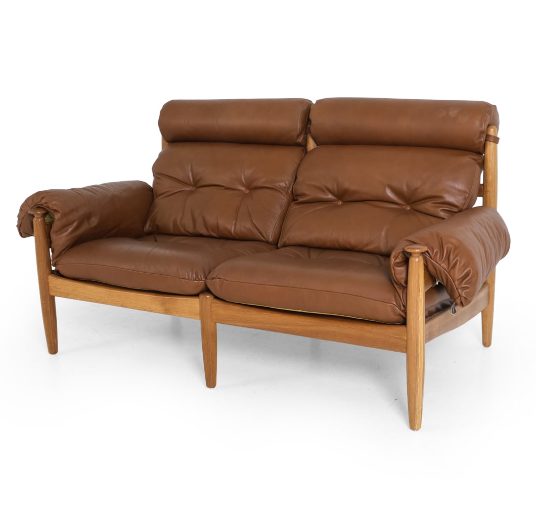 ERIC MERTHEN FOR IRE LEATHER LOVESEAT SOFA 1960S (1 of 18)
