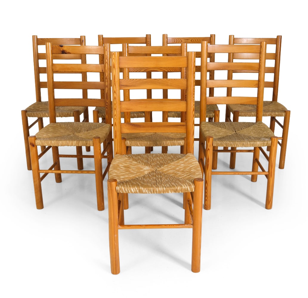 (8) SWEDISH PINE & RUSH DINING CHAIRS C. 1970S (1 of 15)