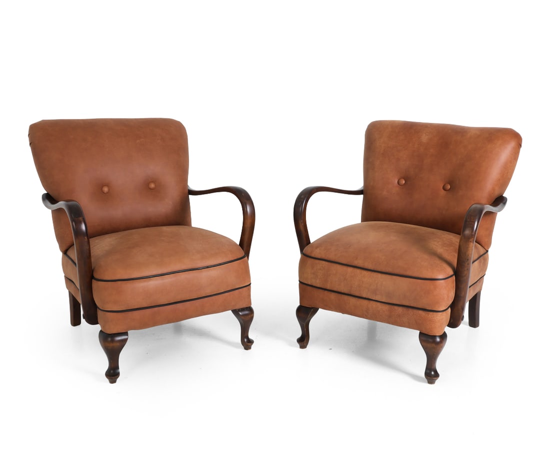 PAIR CHRISTENSEN STYLE DANISH LEATHER ARMCHAIRS (1 of 15)