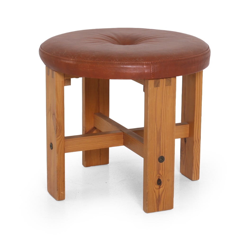 KRISTIANSSON STYLE LEATHER & PINE STOOL C. 1970S (1 of 12)