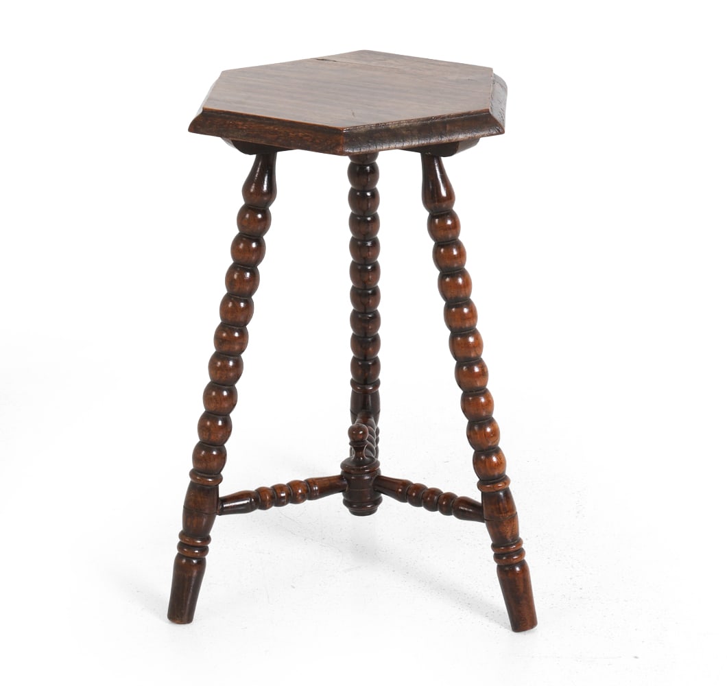 DUTCH ART DECO HEXAGONAL OAK SIDE TABLE 1920S - 2