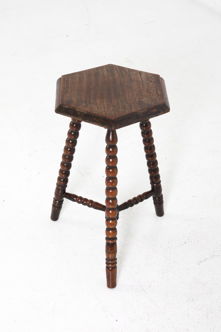 DUTCH ART DECO HEXAGONAL OAK SIDE TABLE 1920S - 3