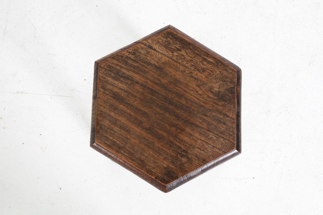 DUTCH ART DECO HEXAGONAL OAK SIDE TABLE 1920S - 4