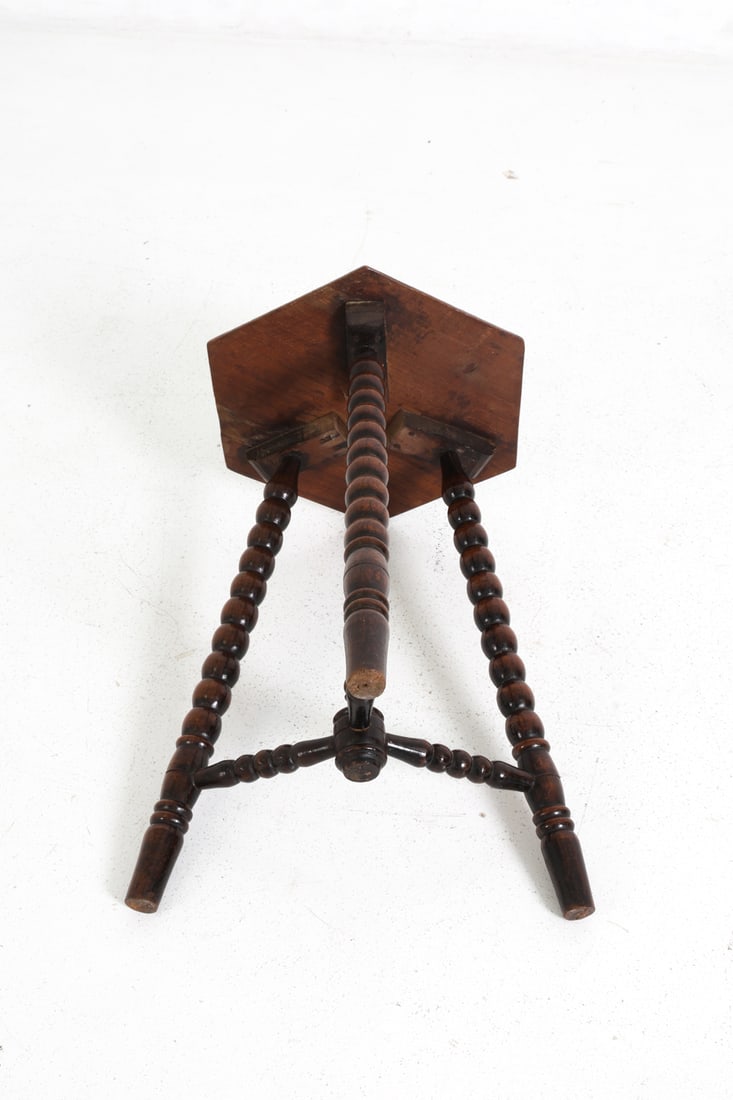 DUTCH ART DECO HEXAGONAL OAK SIDE TABLE 1920S - 7