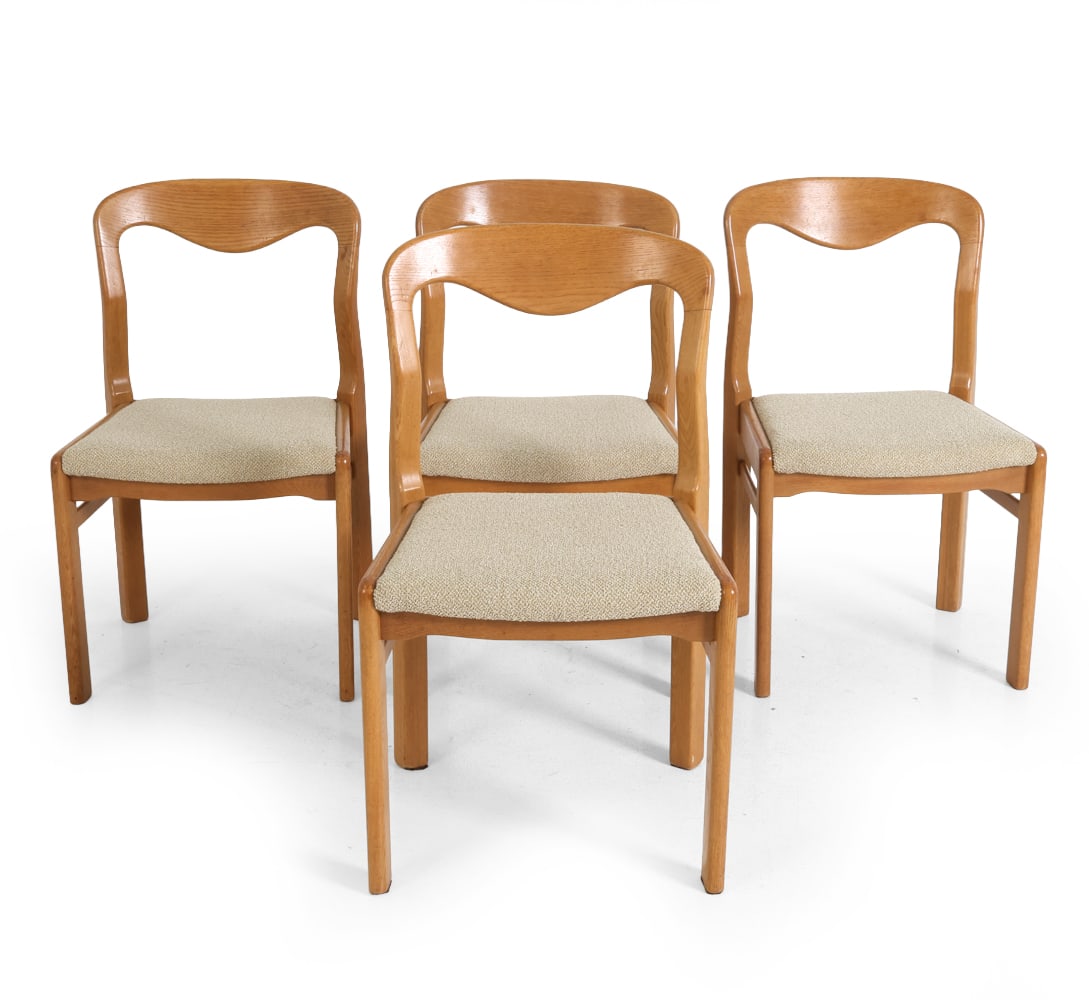 STYLE OF MOLLER OAK & BOUCLE DINING CHAIRS 1970S (1 of 15)