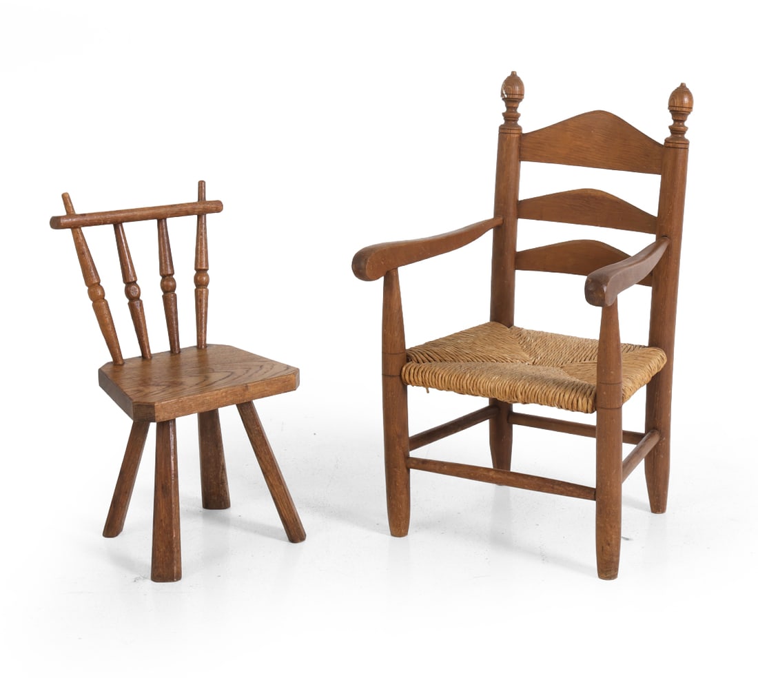 (2) DUTCH OAK & RUSH CHILDRENS CHAIRS C. 1930S (1 of 14)