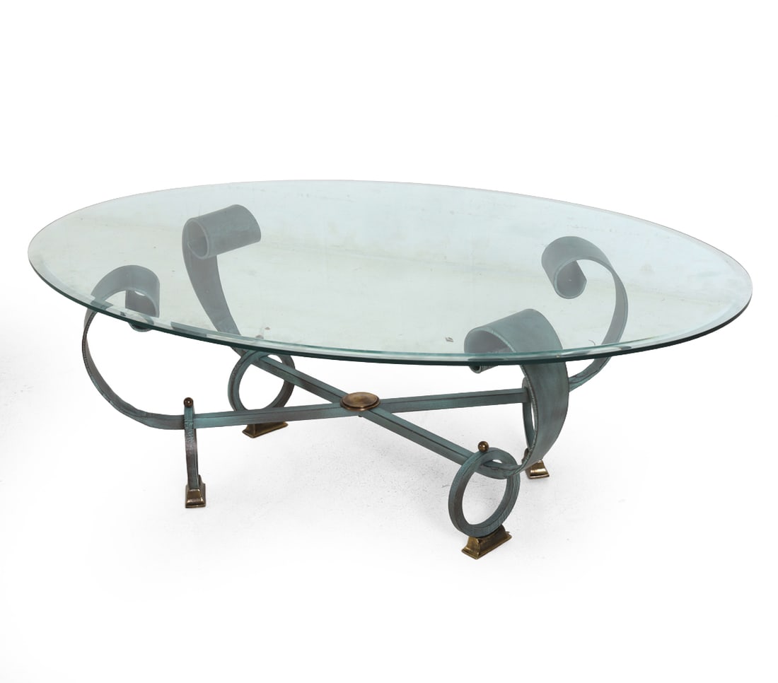 GERMAN WROUGHT IRON & GLASS COFFEE TABLE C. 1970S (1 of 16)