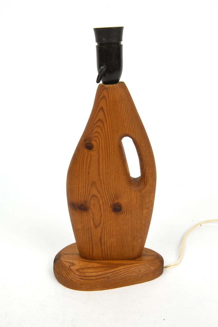 SWEDISH PINE TABLE LAMP C. 1960S: Dimensions: H 15" x W 8" x D 5". Condition: Wiring untested, European plug. Wear consistent with age and use. PT17
