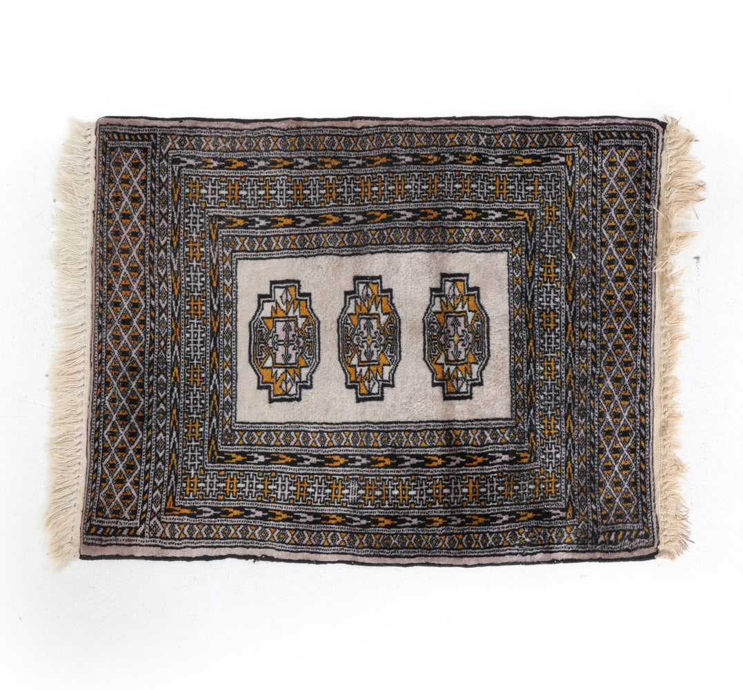 VINTAGE PERSIAN WOOL PRAYER RUG: Dimensions: L 34" x D 24". Condition: Fading and losses to fringe. Wear consistent with age and use. PT125