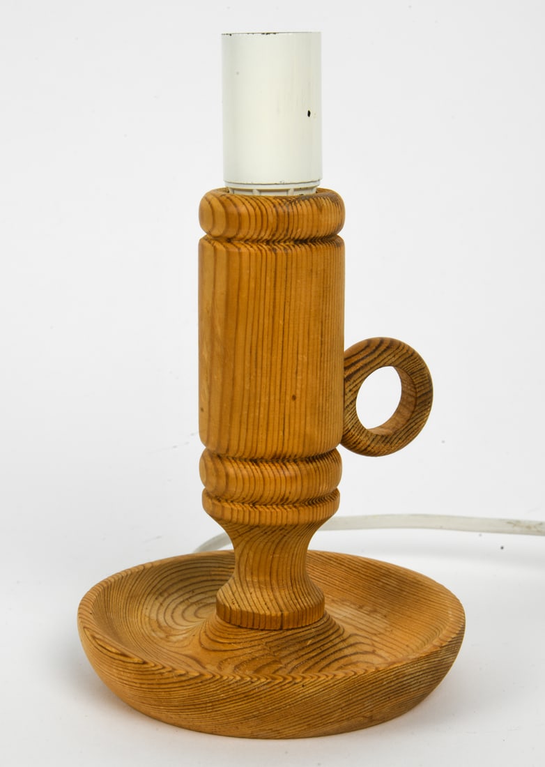 SWEDISH PINE CANDLESTICK FORM TABLE LAMP C. 1970S - 2