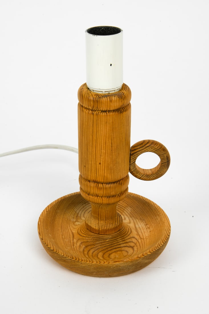 SWEDISH PINE CANDLESTICK FORM TABLE LAMP C. 1970S - 3