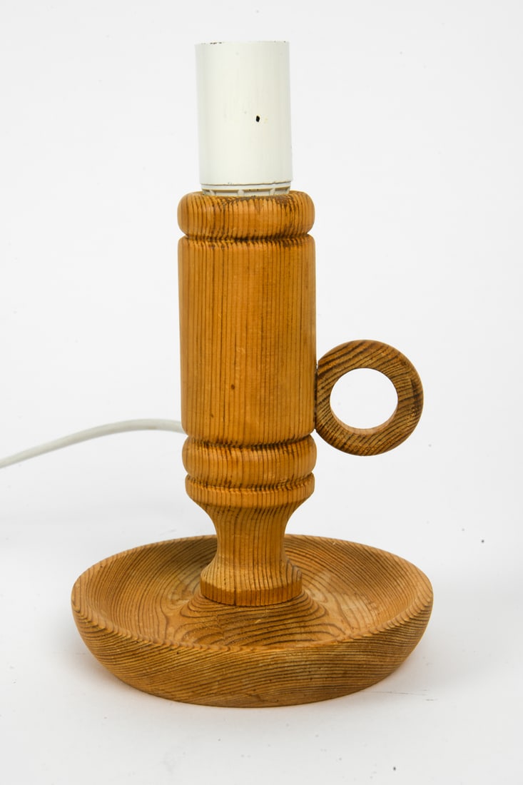 SWEDISH PINE CANDLESTICK FORM TABLE LAMP C. 1970S - 4