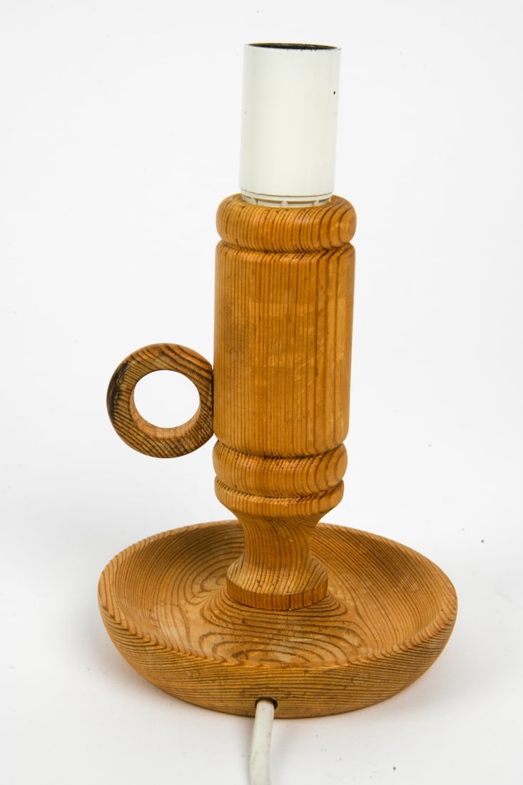 SWEDISH PINE CANDLESTICK FORM TABLE LAMP C. 1970S - 6