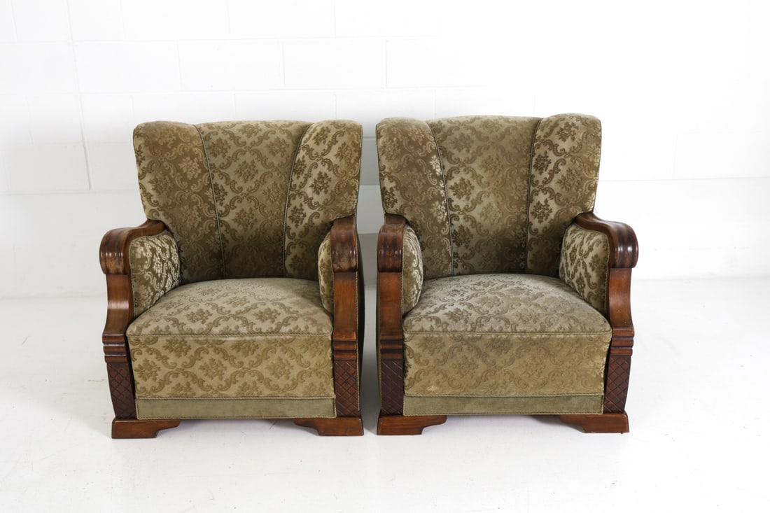 PAIR DANISH DECO STYLE VELOUR LOUNGE CHAIRS 1940S - 4