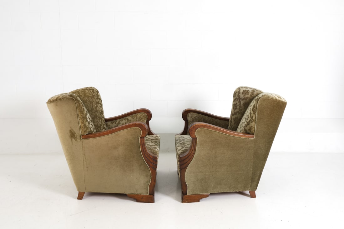 PAIR DANISH DECO STYLE VELOUR LOUNGE CHAIRS 1940S - 5
