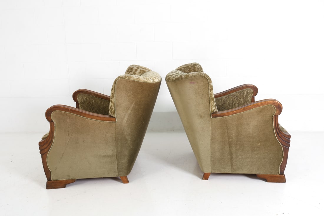 PAIR DANISH DECO STYLE VELOUR LOUNGE CHAIRS 1940S - 7