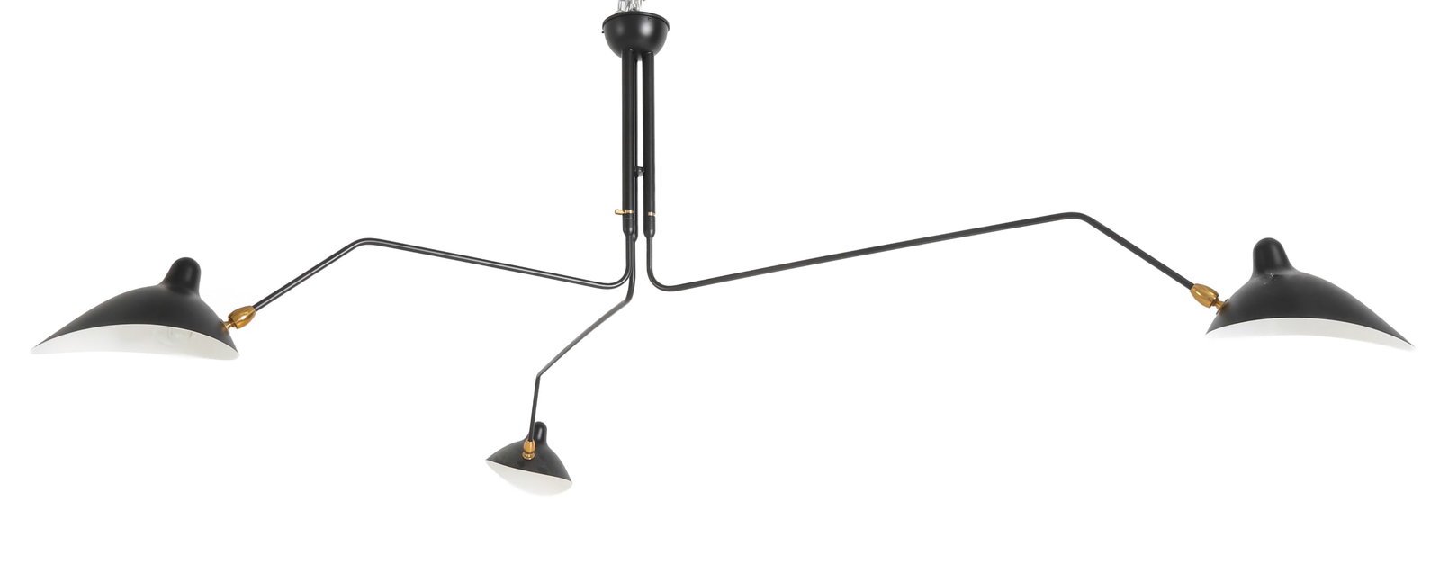 SERGE MOUILLE PLAFONNIER A 3 BRAS CHANDELIER: Original instructions included. Apparently unmarked. Dimensions: H 20" x Dia. 100". Condition: Wiring untested. Wear consistent with age and use.