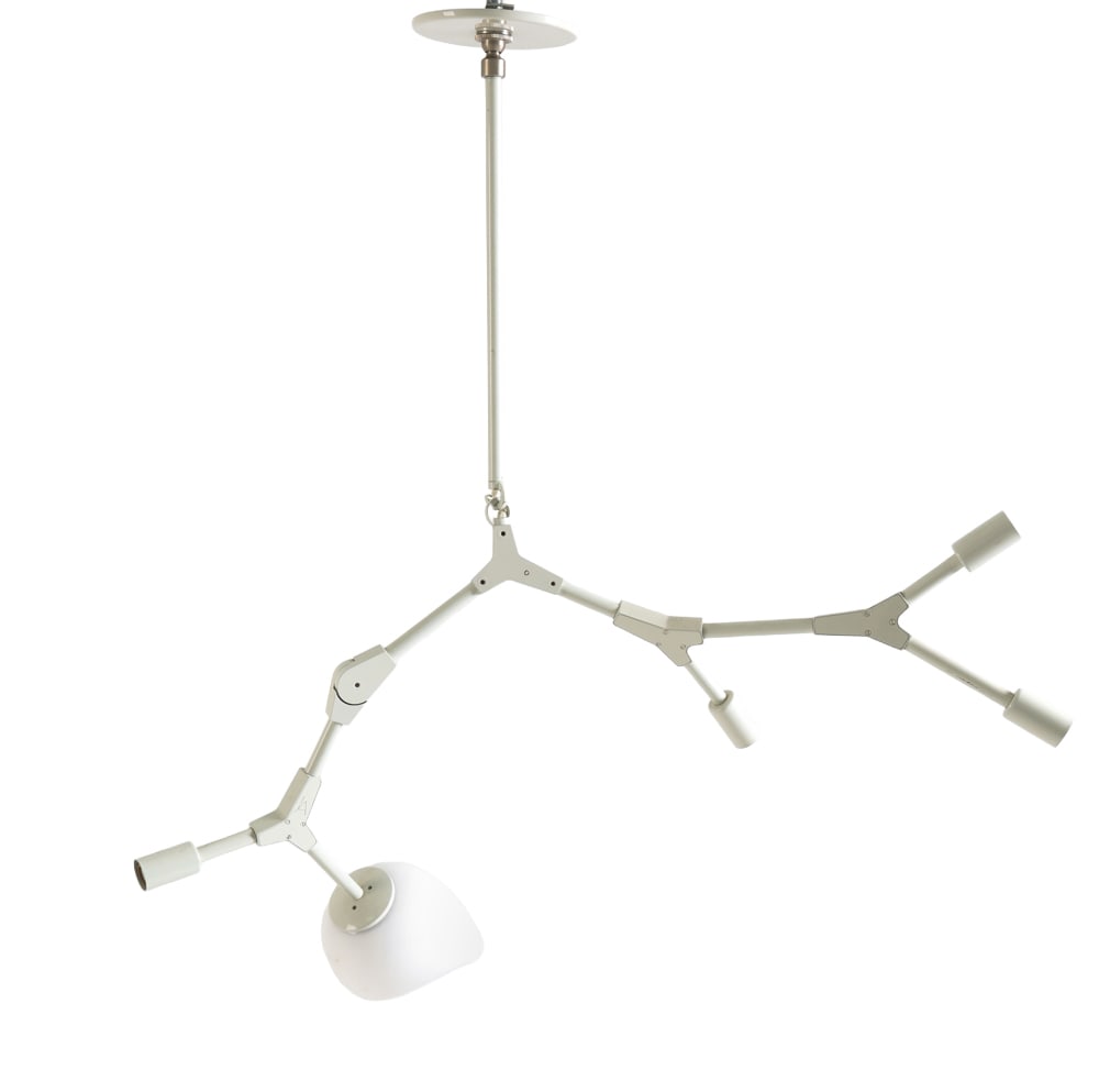 LINDSEY ADELMAN GLASS SHADE CHANDELIER: Marked to arm and canopy. Dated 2013. Dimensions: H 16" x Dia. 30". Condition: Wiring untested. Light scuffs to metal and glass. Wear consistent with age and use.
