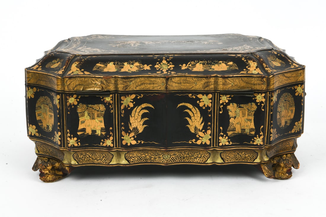 CHINESE EXPORT BLACK LACQUER SEWING BOX - 10