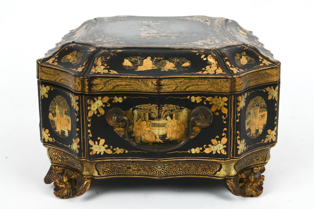 CHINESE EXPORT BLACK LACQUER SEWING BOX - 11