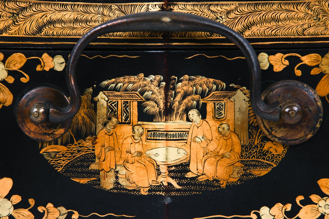 CHINESE EXPORT BLACK LACQUER SEWING BOX - 12