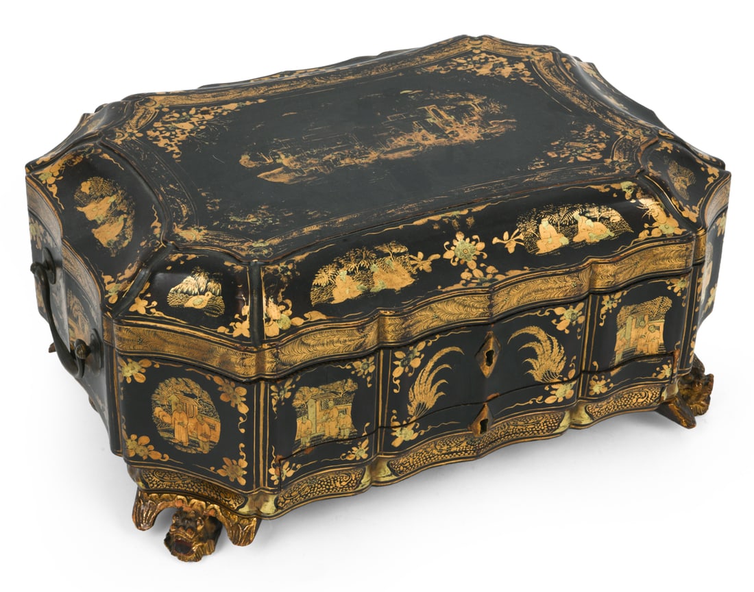 CHINESE EXPORT BLACK LACQUER SEWING BOX (1 of 16)