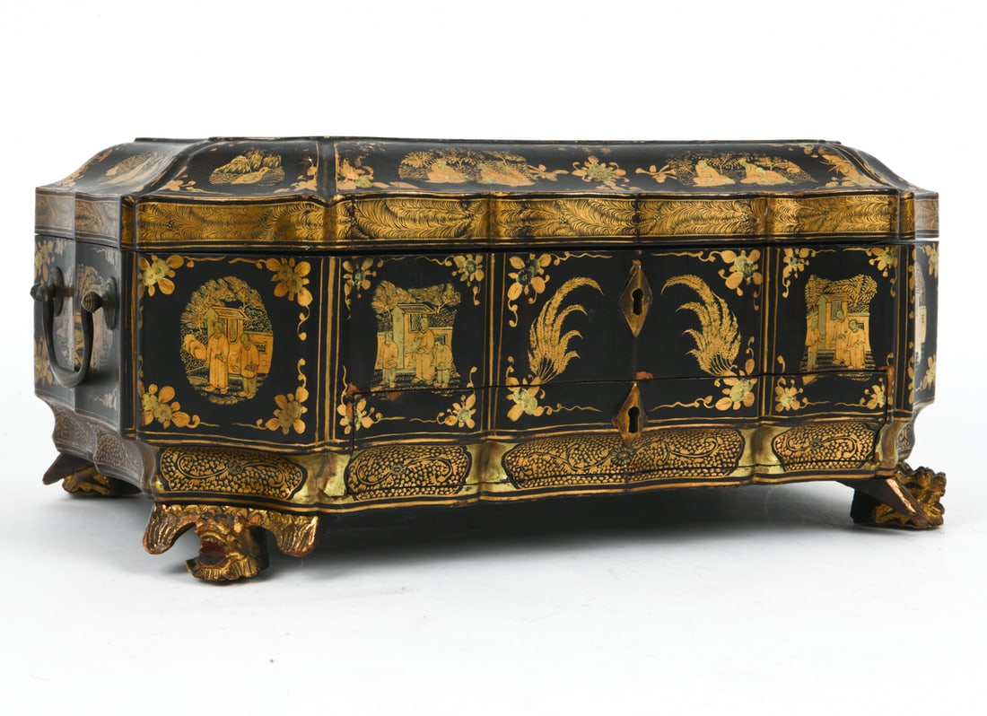 CHINESE EXPORT BLACK LACQUER SEWING BOX - 2