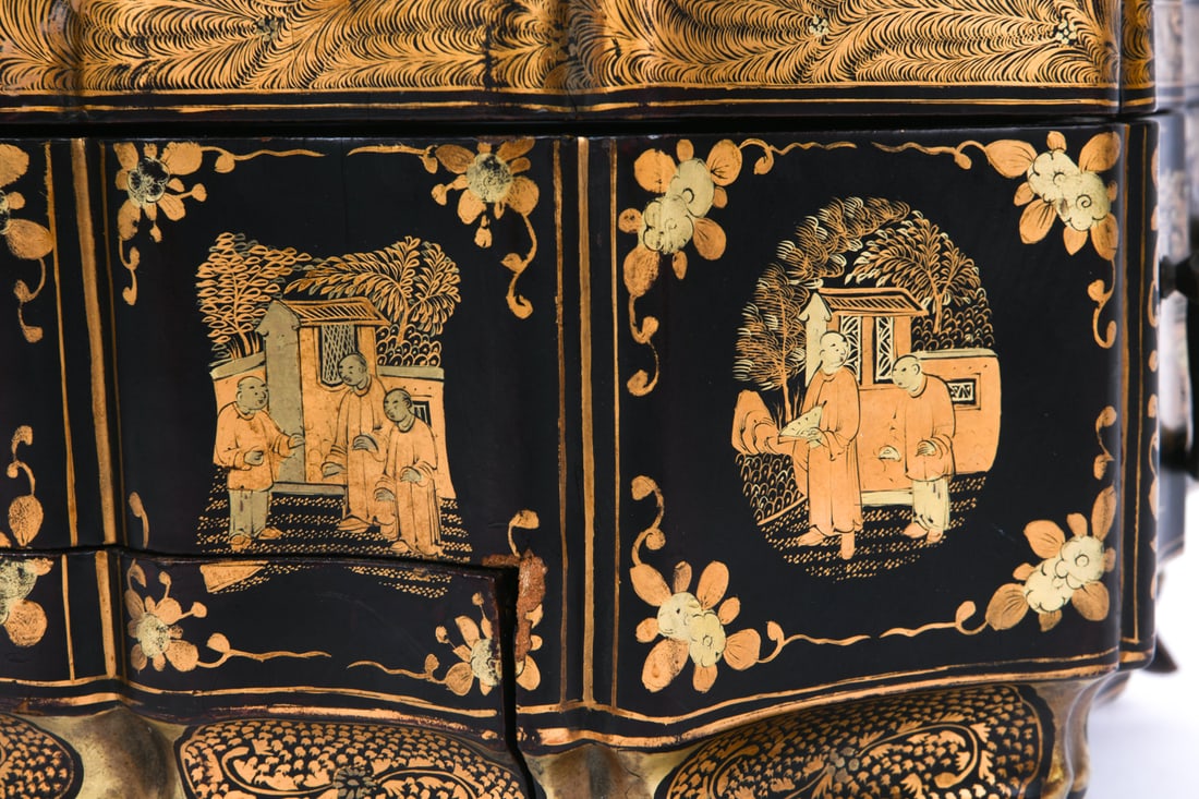 CHINESE EXPORT BLACK LACQUER SEWING BOX - 6