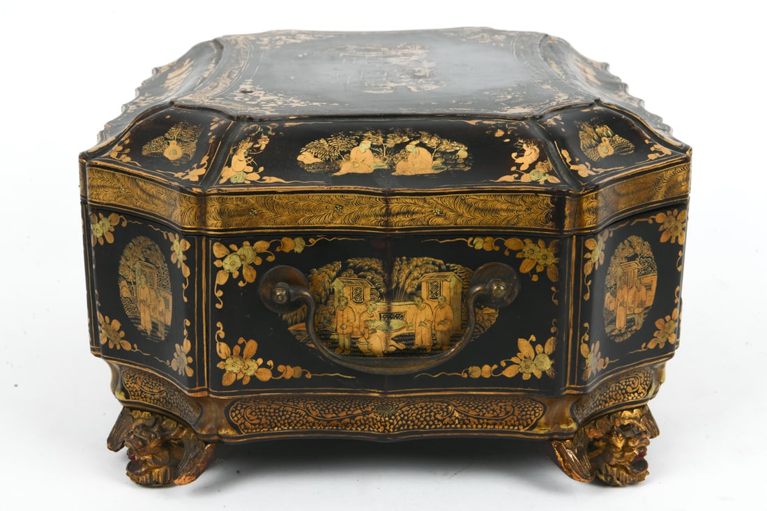 CHINESE EXPORT BLACK LACQUER SEWING BOX - 9