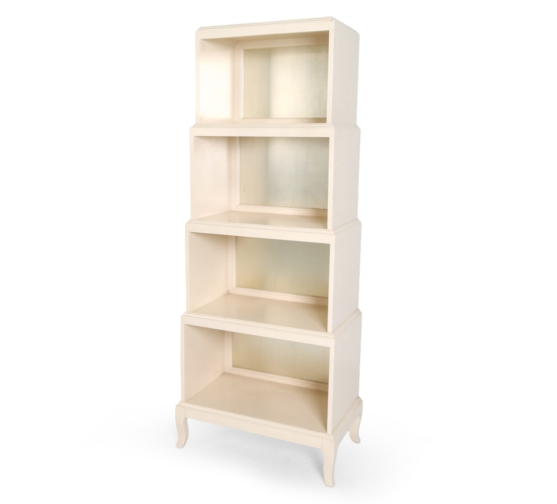 BERNHARDT PAINTED BOOKCASE/ETAJERE: Marked to back. Dimensions: H 72" x W 29" x D 17" Condition: Wear consistent with age and use.