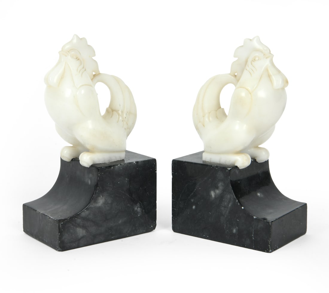 (2) ALABASTER AND STONE ROOSTER BOOK ENDS (1 of 13)