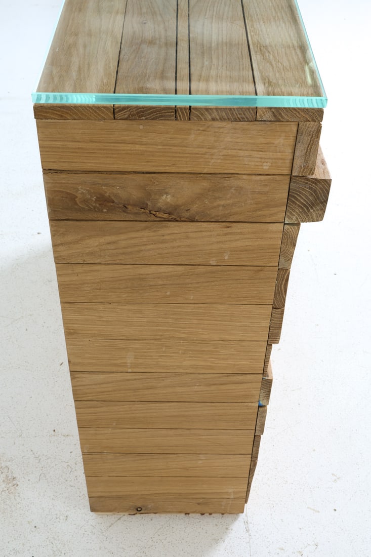 CUSTOM BRUTALIST WOODEN CONSOLE TABLE - 11