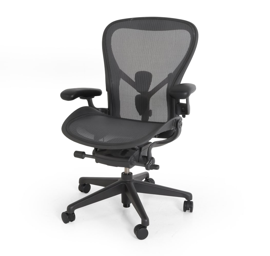 HERMAN MILLER AERON OFFICE SWIVEL CHAIR: Marked to top back. Size "C". Dimensions: H 40.5" x W 29.5" x D 25" x SH 19". Condition: Faint scuffs, wear consistent with age and use.