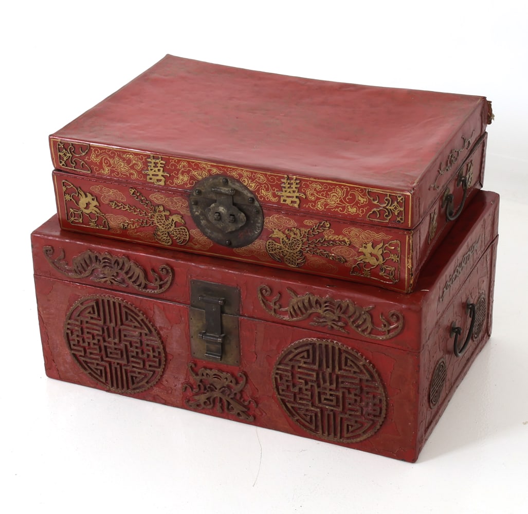 (2) ANTIQUE CHINESE LACQUER BOXES - 3
