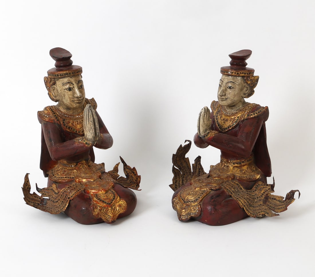 PAIR OF 20TH C. THAI PRAYING MONK SCULPTURES (1 of 16)