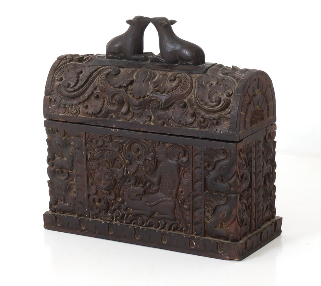 19TH C. INDONESIAN CARVED WOODEN TRUNK (1 of 20)