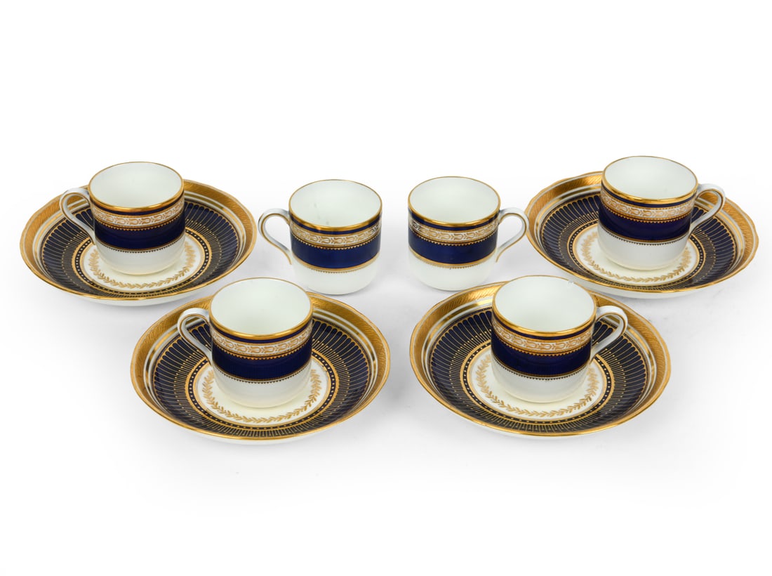 CAULDEN ENGLAND (6) TEACUPS AND (4) SAUCERS: Porcelain. England, circa 19th century. Dimensions: (Saucer) Dia 6" (Cup) H 2.25" x W 2.5" Condition: Minimal scratches and wear of finish.