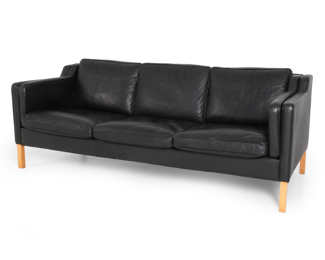 STOUBY DANISH LEATHER THREE SEAT SOFA C. 1970S (1 of 18)