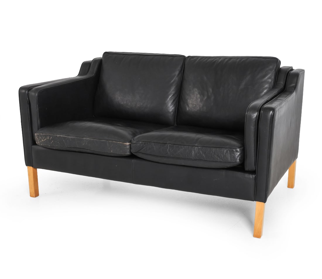 STOUBY DANISH LEATHER LOVESEAT SOFA C. 1970S (1 of 19)