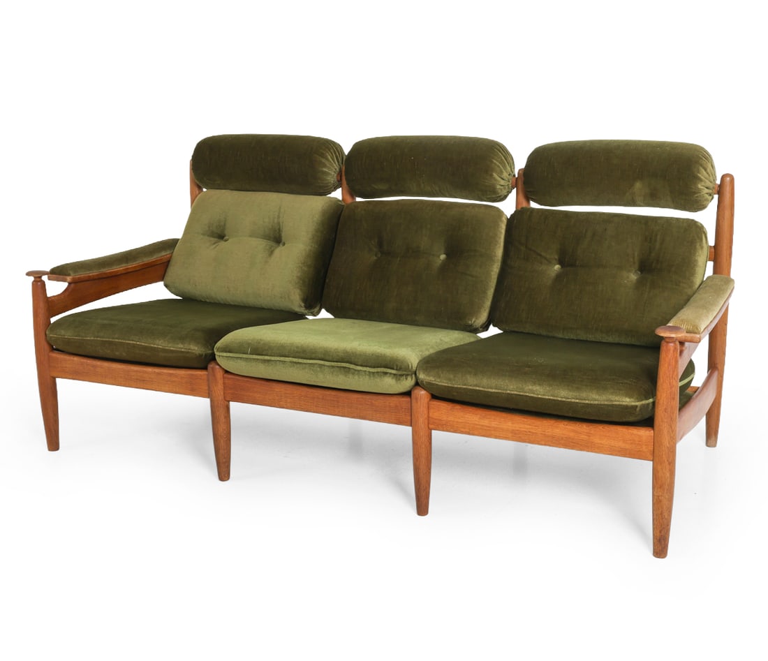 STYLE OF ERIC MERTHEN OAK & MOHAIR SOFA C. 1960S (1 of 17)
