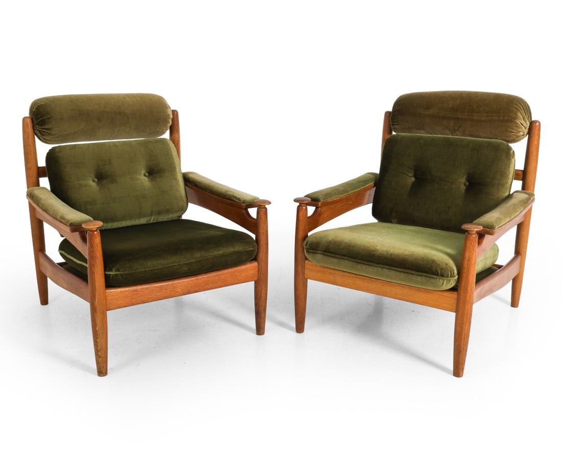 PAIR STYLE OF ERIC MERTHEN OAK LOUNGE CHAIRS 1960S (1 of 14)