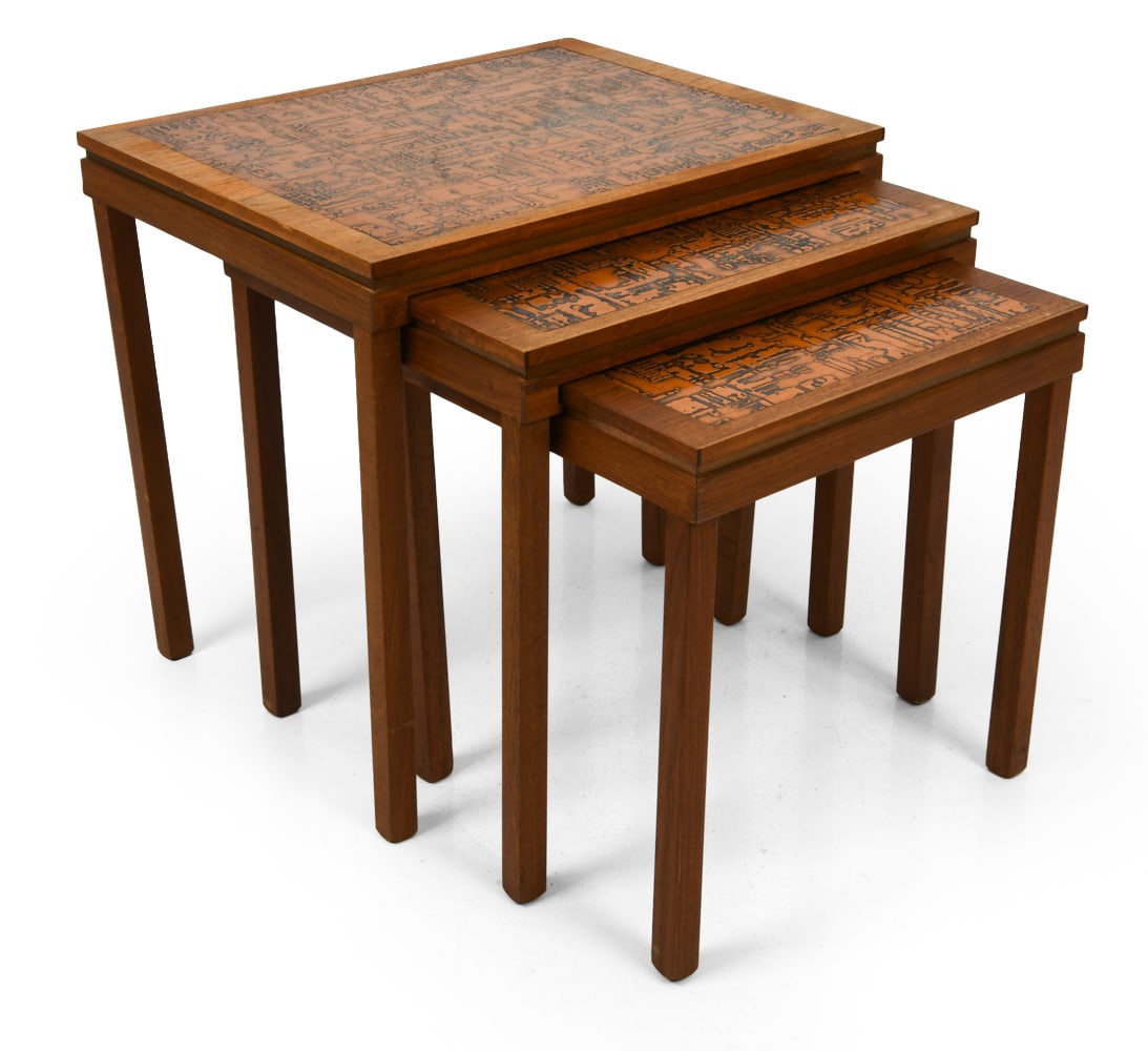 DANISH TEAK & ETCHED COPPER NESTING TABLES (1 of 19)