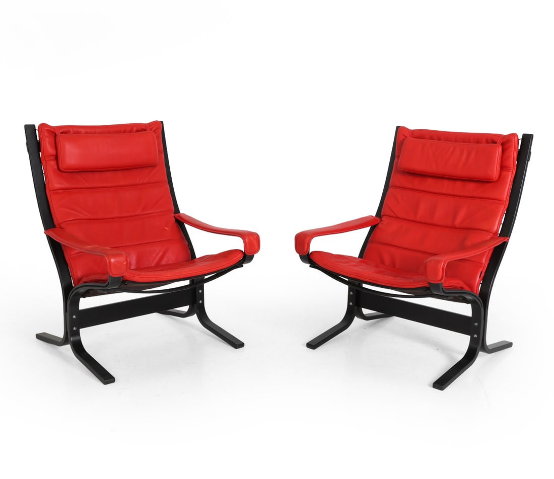 PAIR RYBO RYKKEN NORWEGIAN LEATHER LOUNGE CHAIRS (1 of 16)