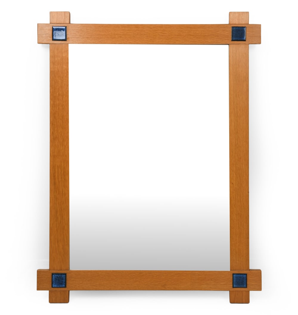 DANISH OAK & CERAMIC TILE WALL MIRROR C. 1960S (1 of 4)
